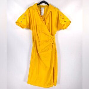 MaxMara ITALY MADE Faux Wrap Dress Vneck Short Sleeve Split Leg Cotton‎ Size 10